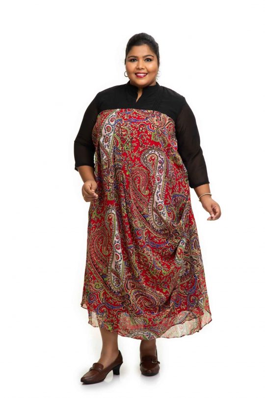 Red printed Cowl plus size Dress 3