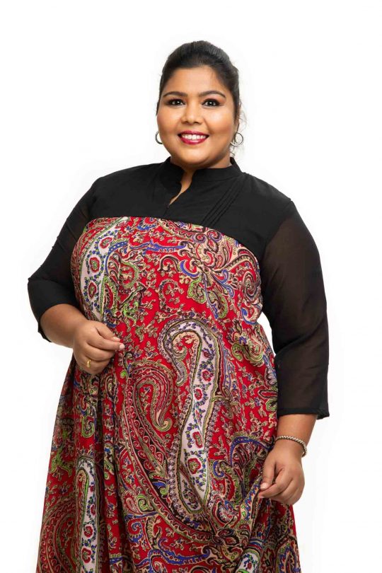 Red printed Cowl plus size Dress 2