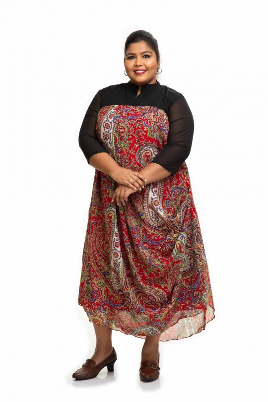 Red printed Cowl plus size Dress 1