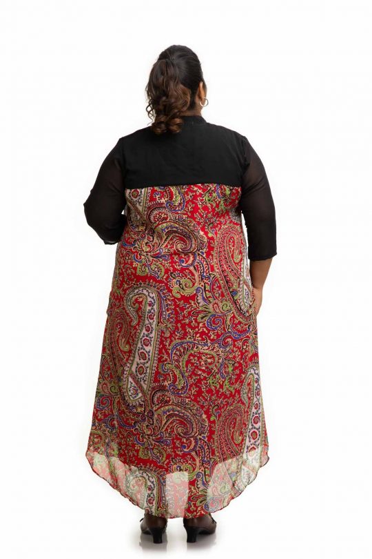 Red printed Cowl plus size Dress back